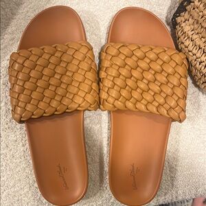 Tan Woven Slide Sandals